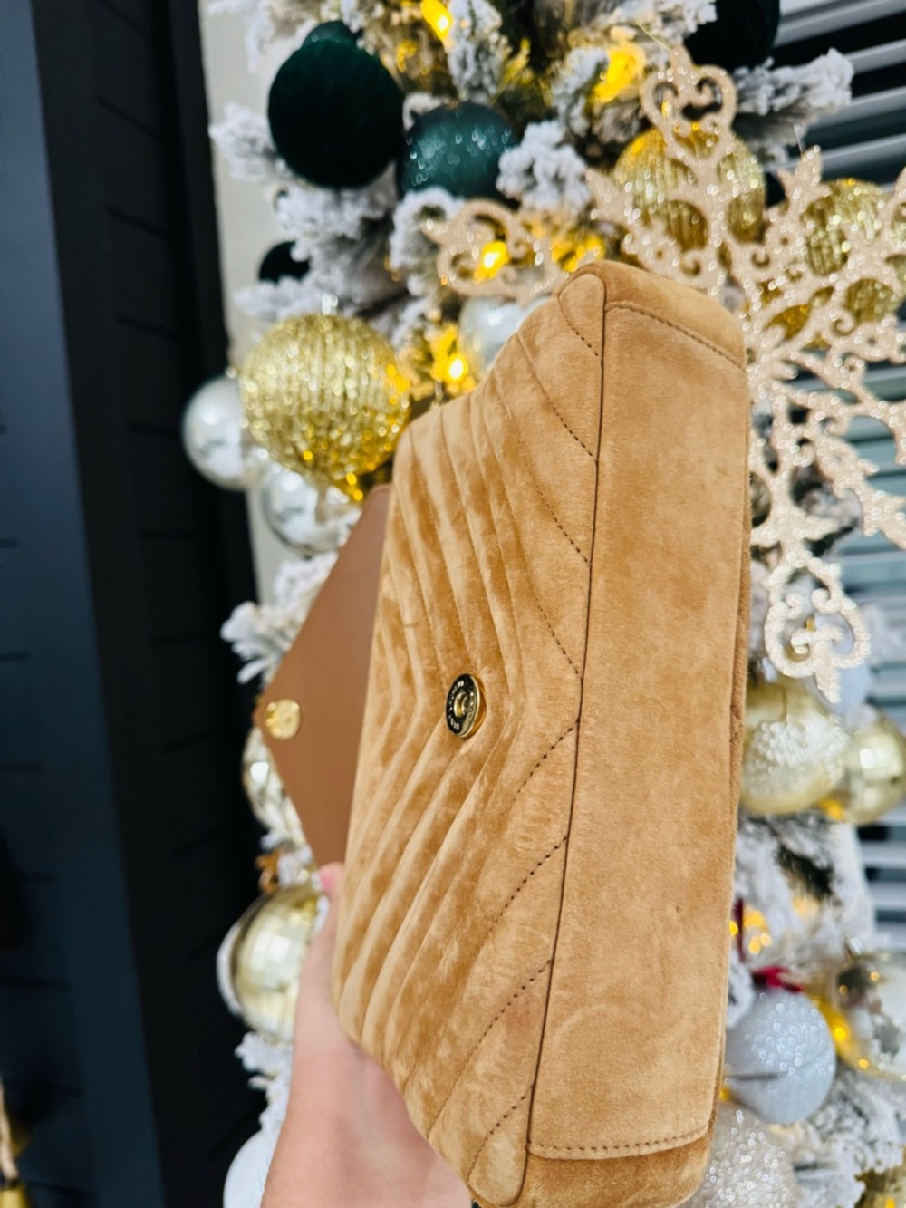 Yves Saint Laurent Tan Suede Quilted Chain Satchel with Gold Hardware - Picture 6 of 9